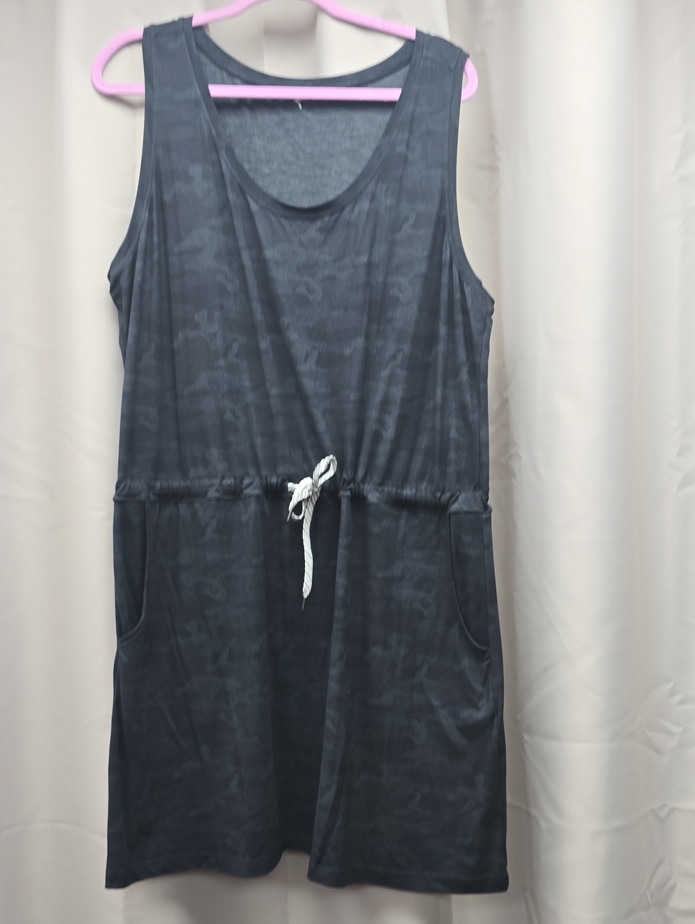 Sleeveless Drawstring Tank Dress - Black